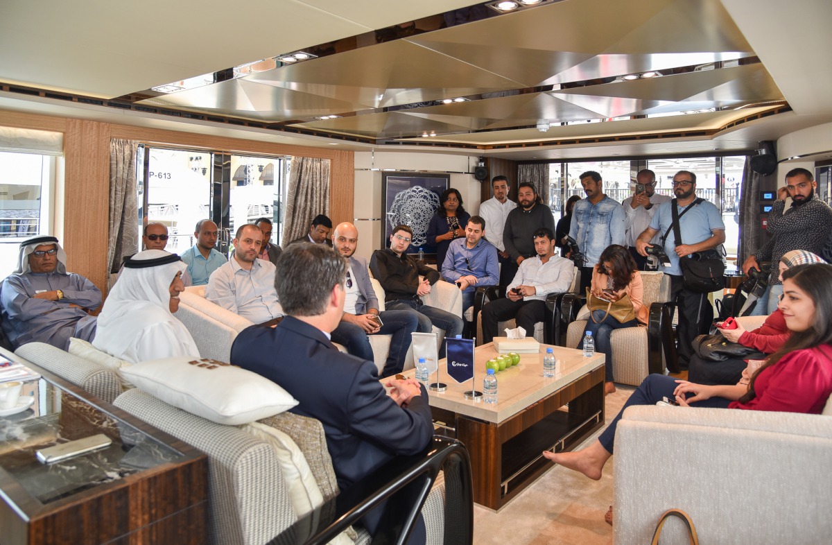 Gulf Craft Chairman Mohammed Hussein Al Shaali addressing the mediapersons in one of the cruises.