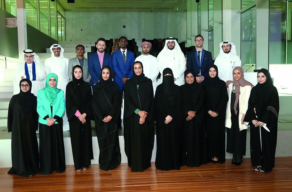 H E Sheikha Hind bint Hamad Al Thani with members of QatarDebate’s Elite Academy. 
