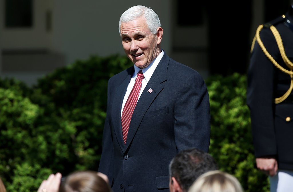 US Vice President Mike Pence arrives for the swearing in ceremony of Judge Neil Gorsuch as an Associate Supreme Court Justice in the Rose Garden of the White House in Washington, U.S., April 10, 2017. Reuters/Joshua Roberts