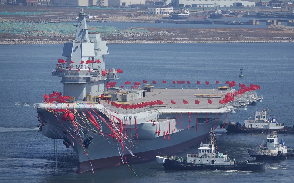 China's first domestically built aircraft carrier is seen during its launching ceremony in Dalian, Liaoning province, China, April 26, 2017. Reuters/Stringer