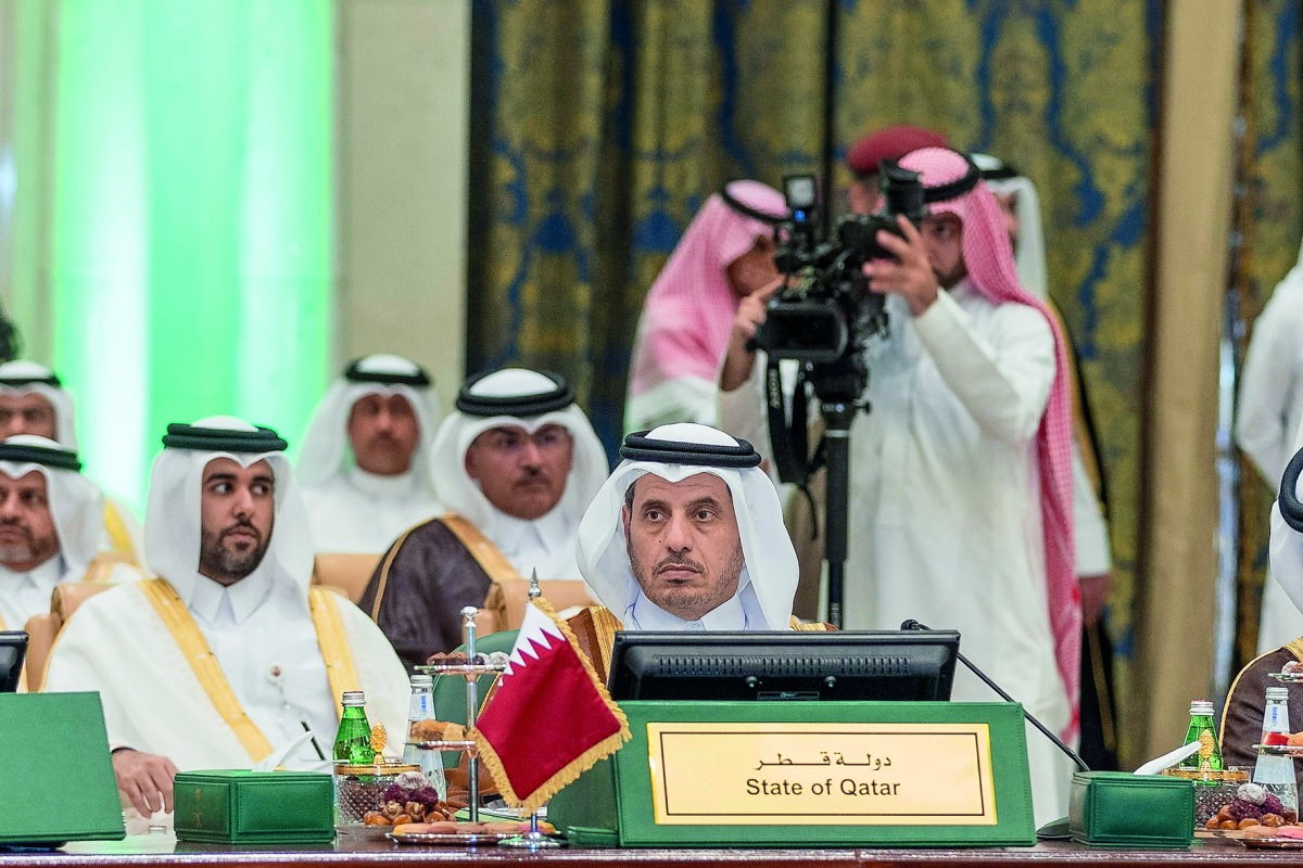 Prime Minister and Interior Minister H E Sheikh Abdullah bin Nasser bin Khalifa Al Thani participating in the joint meeting of GCC interior, foreign and defence ministers, in Riyadh, yesterday.