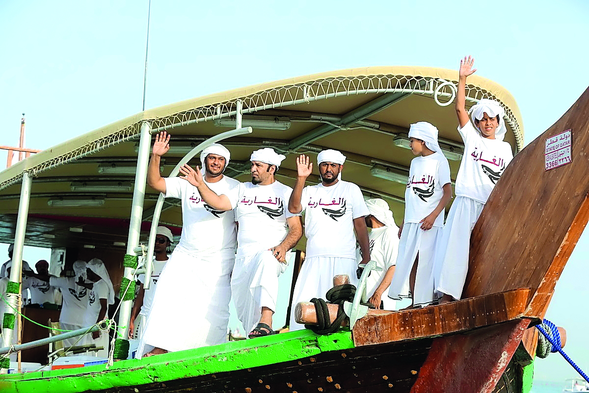 One of the teams aboard a traditional dhow arrives on Katara shores at the conclusion of the sixth annual Senyar Championship at Katara Beach