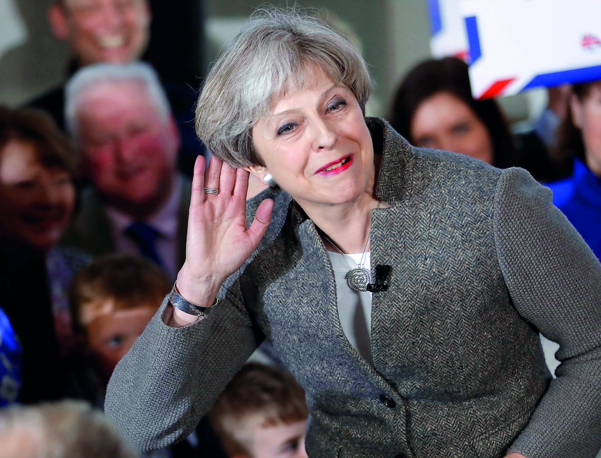 Britain's Prime Minister Theresa May at an election campaign rally near Aberdeen in Scotland, yesterday.