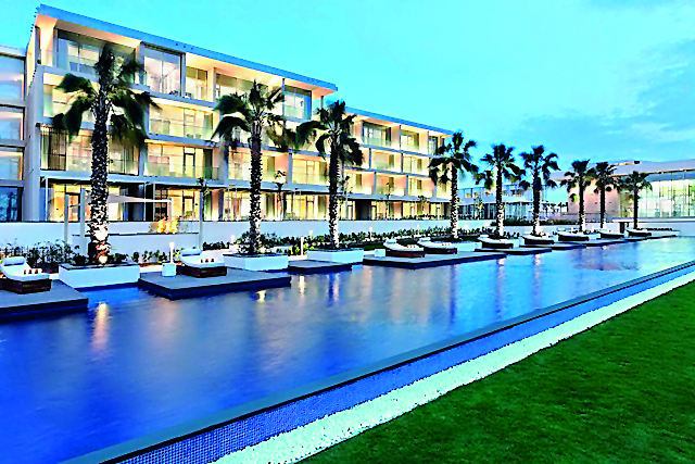 A view of the Swimming Pool at Oberoi Beach Resort in Al Zorah, Ajman, UAE.
