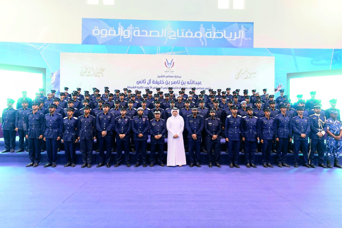 Prime Minister and Interior Minister H E Sheikh Abdullah bin Nasser bin Khalifa Al Thani at the graduation ceremony at the Police College, held at the College's headquarters, yesterday.

