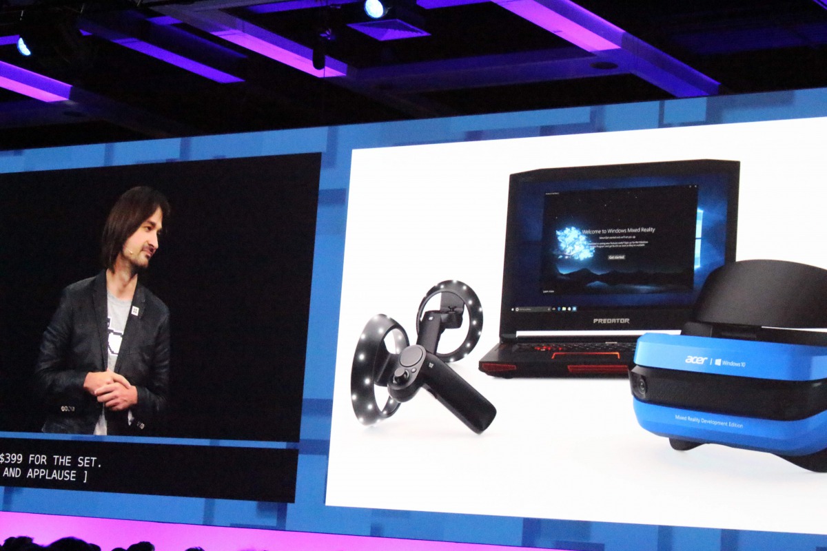 Alex Kipman, the Microsoft engineer behind HoloLens, touts augmented and virtual realities as the future of computing at a Build conference in Seattle, Washington on May 11, 2017. AFP / Glenn Chapman