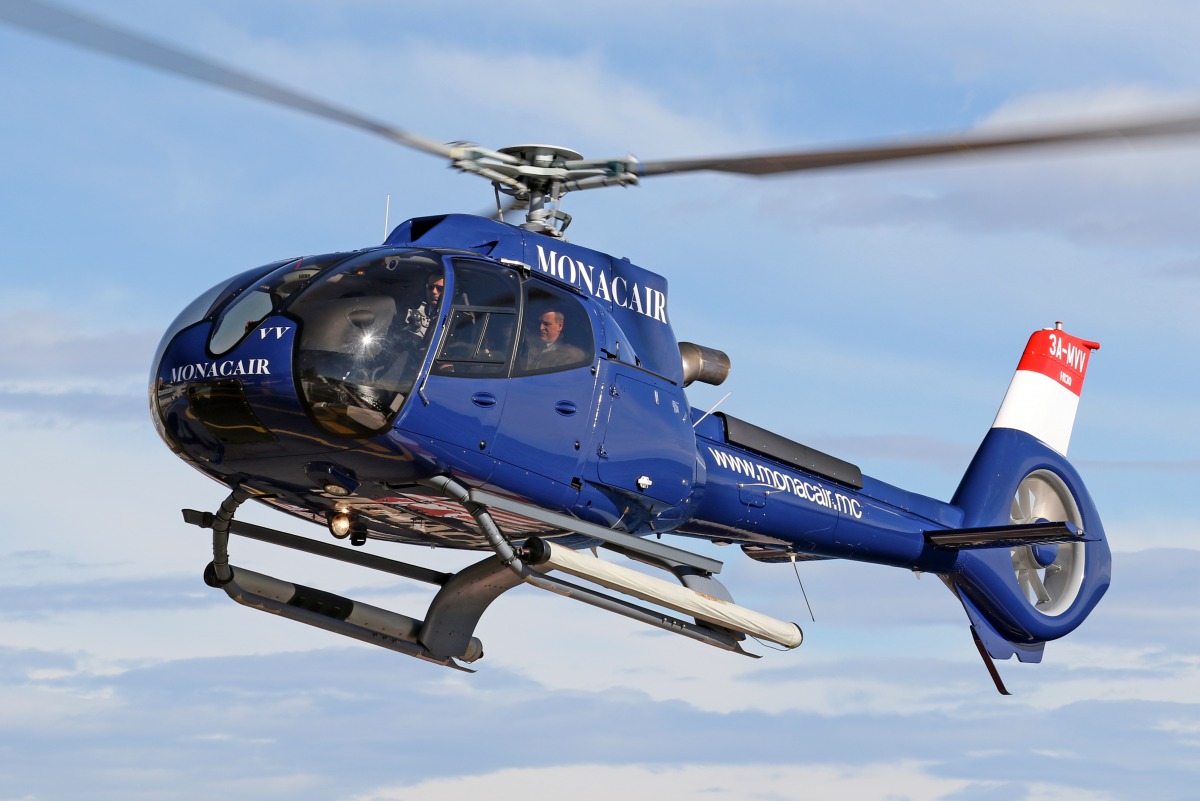 A copter belonging to helicopter operator Monacair. 