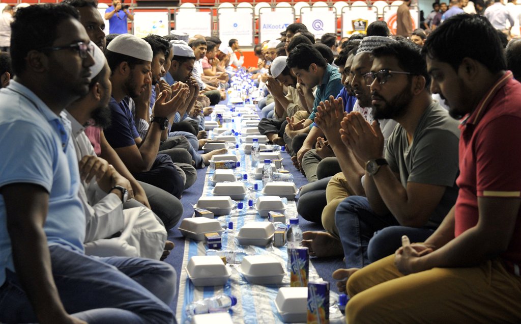 Iftar at Al Arabi Sports Club yesterday. Photo by Kammutty VP © The Peninsula 