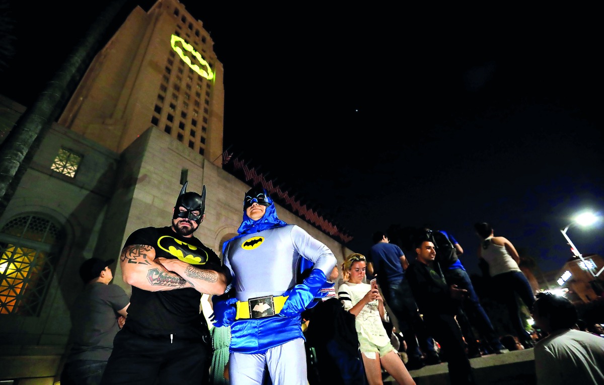 People wearing Batman costumes in Los Angeles, California.