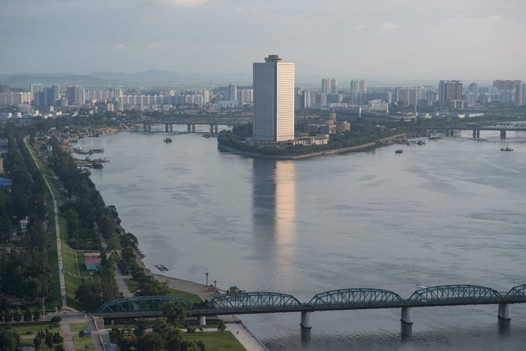 A photo taken on July 17, 2016 shows the Yanggakdo International Hotel in Pyongyang, where US student Otto Warmbier was alleged to have removed a political poster from staff quarters. AFP / Ed JONES