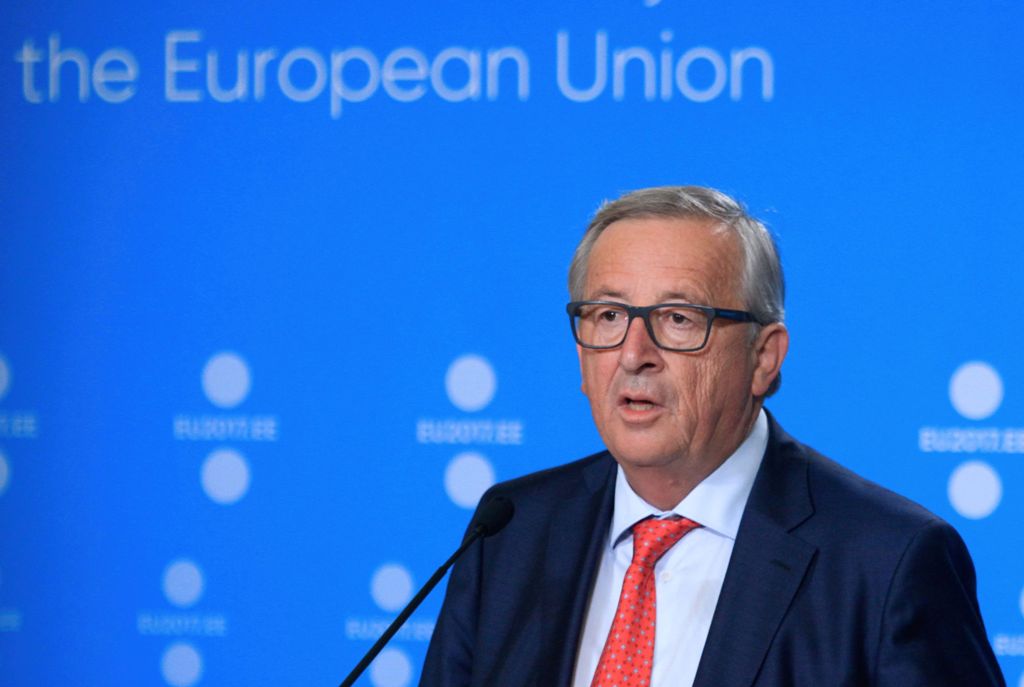 President of the European Commission Jean-Claude Juncker holds a press conference to mark the start of Estonia's six month rotating EU presidency at the Creative Hub (Kultuurikatel) in Tallinn, on June 30, 2017. / AFP / Petras Malukas
