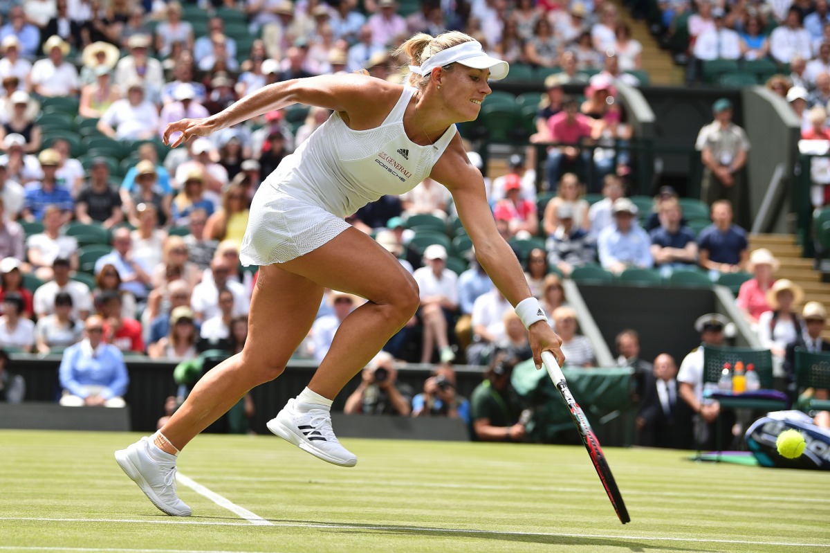 Germany's Angelique Kerber returns against US player Irina Falconi during their women's singles first round match on the first day of the 2017 Wimbledon Championships at The All England Lawn Tennis Club in Wimbledon, southwest London, on July 3, 2017. (AF