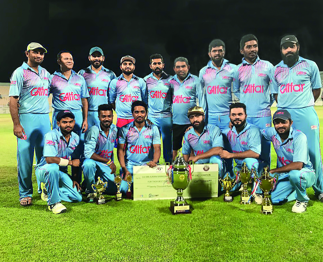 Galfar Cricket Club team with the trophy. 