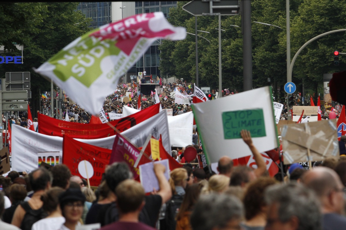 Protesters march during the 