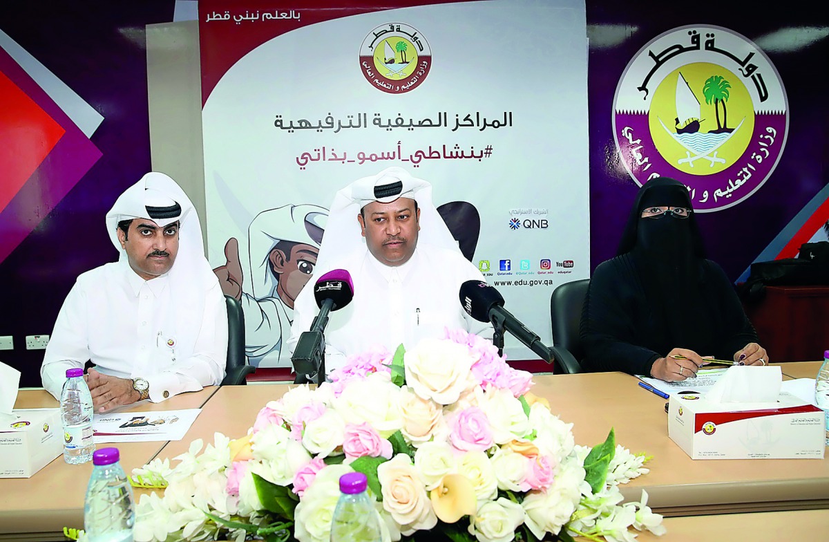 Jaber Al Shawi, (left), Deputy Director of Public Relation and Communication; Khalifa Al Dirham, the Director of the Schools Affairs Department, and Fatima Al Ubaidali, Head of Activities and Events, at the press conference.