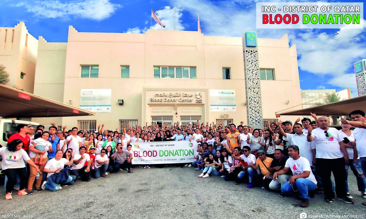Participants and organisers during the blood donation campaign organised by INCQ at Hamad Hospital yesterday.