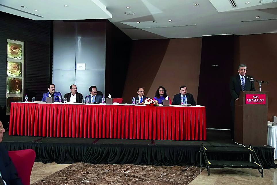 P Kumaran, the Ambassador of India to Qatar, addressing the event.