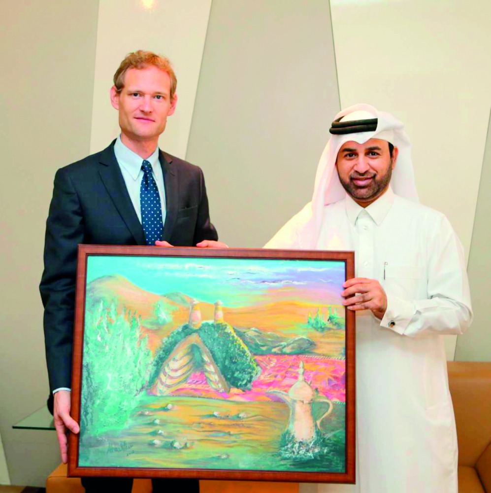 Belgian Ambassador Christophe Payot with Katara General Manager Dr Khalid bin Ibrahim Al Sulaiti yesterday. 