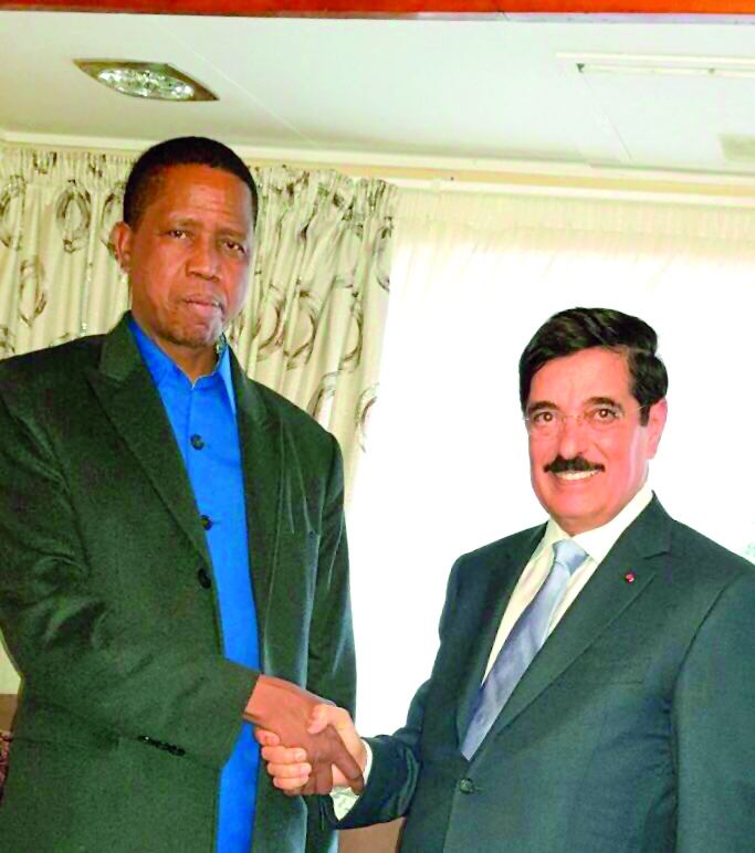 President Edgar Lungu of the Republic of Zambia with H E Dr. Hamad bin Abdulaziz Al Kawari, Cultural Adviser at the Emiri Diwan, and Qatar’s candidate for the Director-General’s post of Unesco.