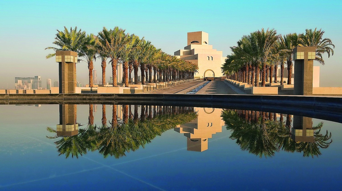 Trees line the approach to the Museum of Islamic Art buiding in Doha. 