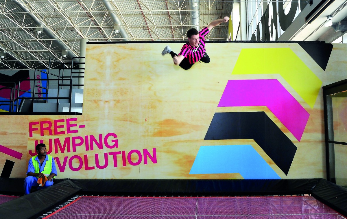 Petar Popovic, Venue Manager at Bounce, demonstrates wall running at Bounce Doha at Tawar Mall yesterday. Pic: Salim Matramkot / The Peninsula 