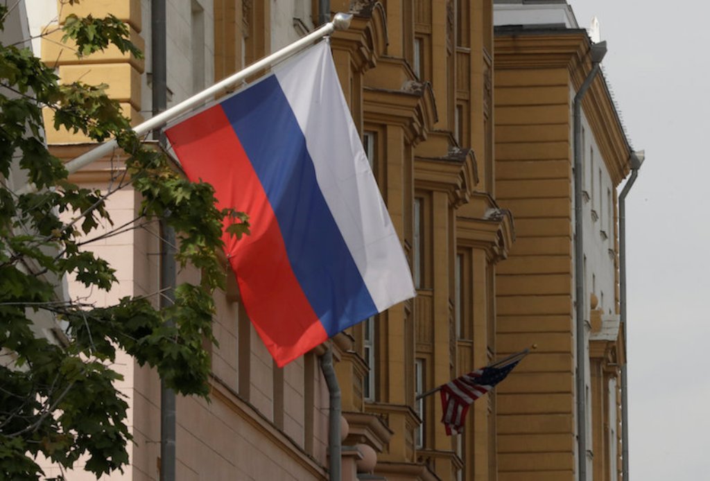 A Russian flag flies in front of the US embassy building in Moscow July 28, 2017./ Reuters pic.