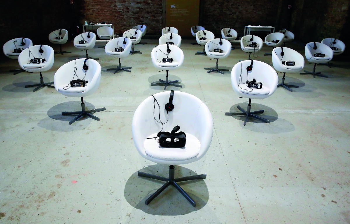 Earphones and a headsets used for virtual reality are seen at the Venice Virtual Reality a competition during 74th Venice Film Festival in Venice, Italy, August 29, 2017. Reuters/Alessandro Bianchi