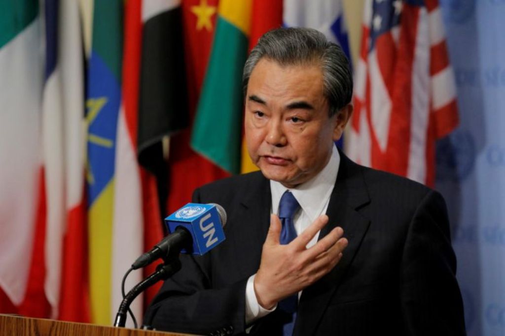 Wang Yi, Chinese Minister for Foreign Affairs, speaks before a meeting of the Security Council inside of United Nations (UN) headquarters in New York, on April 28, 2017. PHOTO: REUTERS.