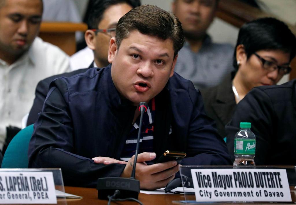 Paolo Duterte, Davao's Vice Mayor and son of President Rodrigo Duterte, testifies at a Senate hearing on drug smuggling in Pasay, Metro Manila, Philippines, September 7, 2017. REUTERS/Erik De Castro.