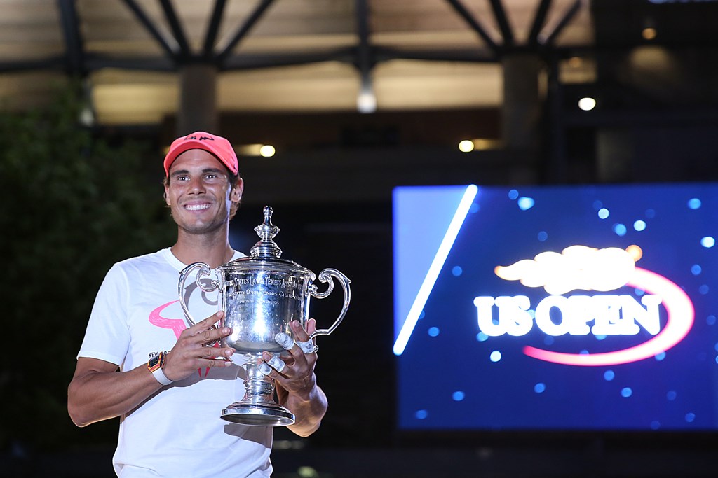 NEW YORK, USA: Rafael Nadal of Spain shows off his trophy after defeating Kevin Anderson of South Africa in Men's Singles final match within the 2017 US Open Tennis Championships at Arthur Ashe Stadium in New York, United States on September 10, 2017. (Mo