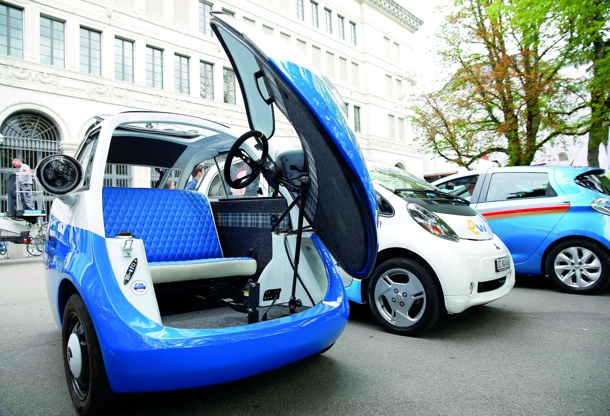 A Microlino electric car is seen at the world’s biggest electric vehicle rally, the WAVE Trophy, in Zurich, in this file picture.