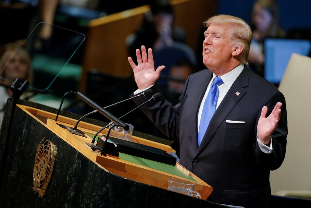 U.S. President Donald Trump addresses the 72nd United Nations General Assembly at U.N. headquarters in New York, U.S., September 19, 2017. REUTERS/Eduardo Munoz TPX IMAGES OF THE DAY
