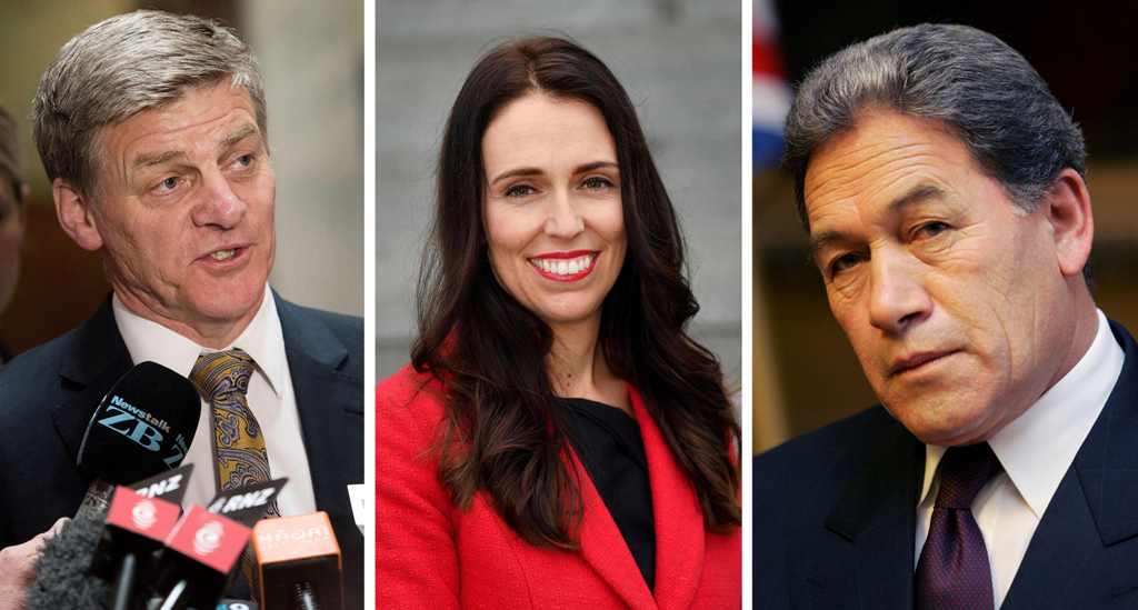 This combination file photo created on September 25, 2017 shows New Zealand's then-Deputy Prime Minister Bill English (L) in Wellington on December 5, 2016, leader of the Labour Party Jacinda Ardern (C) in Wellington on August 1, 2017 and New Zealand's th