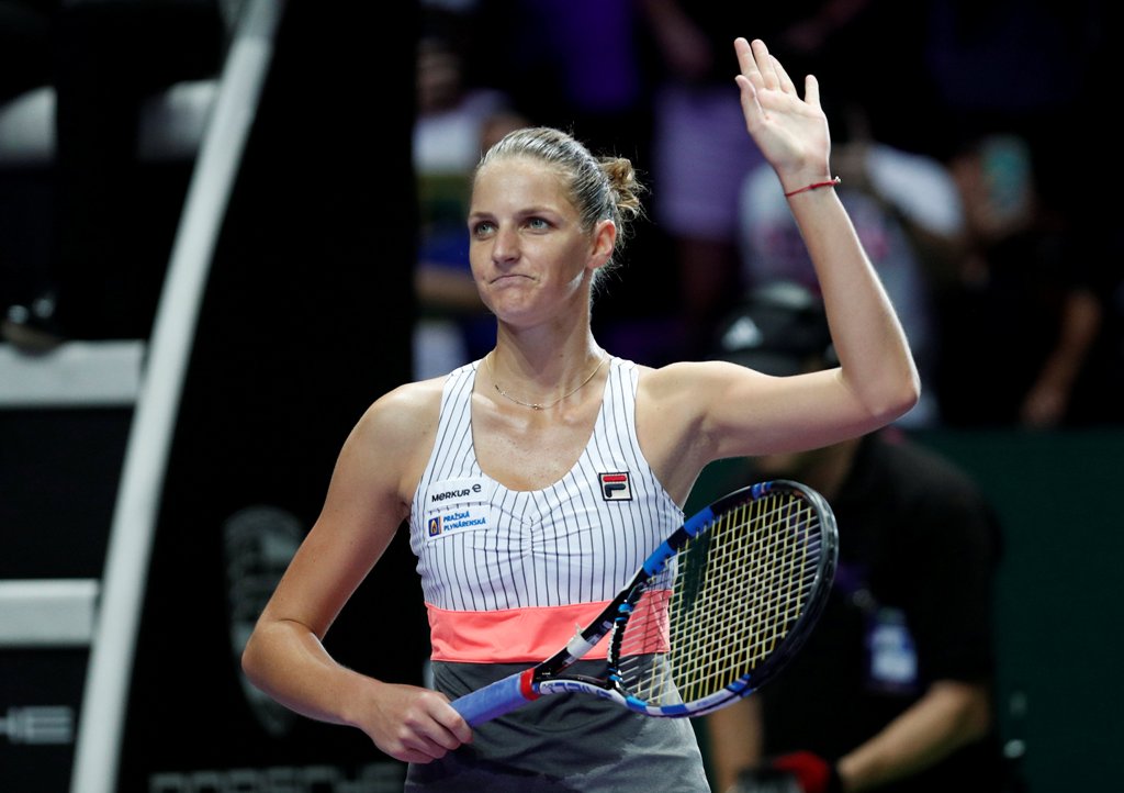 Czech Republic's Karolina Pliskova celebrates winning her group stage match with USA's Venus Williams REUTERS/Edgar Su
