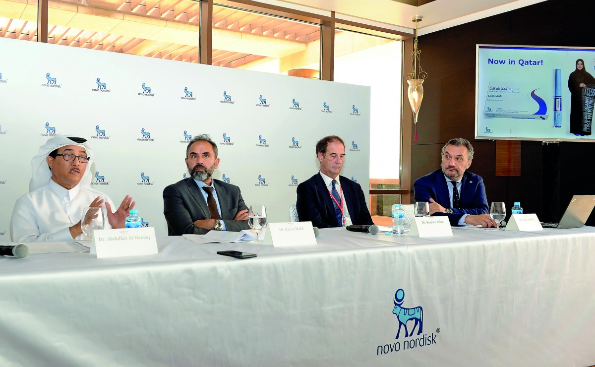 From left: Dr Abdullah Al Hamaq, Executive Director, Qatar Diabetes Association; Dr Rayaz Malik, Professor of Medicine, Weill Cornell Medical College-Qatar (WCMCQ); Dr Stephen Atkin, Professor of Medicine, WCMCQ, and Consultant Endocrinology, HMC; and Dr 