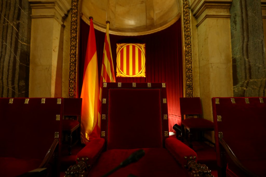 The seat of speaker Carme Forcadell is seen inside the chamber of the Catalan Parliament in Barcelona, Spain October 23, 2017. REUTERS/Ivan Alvarado