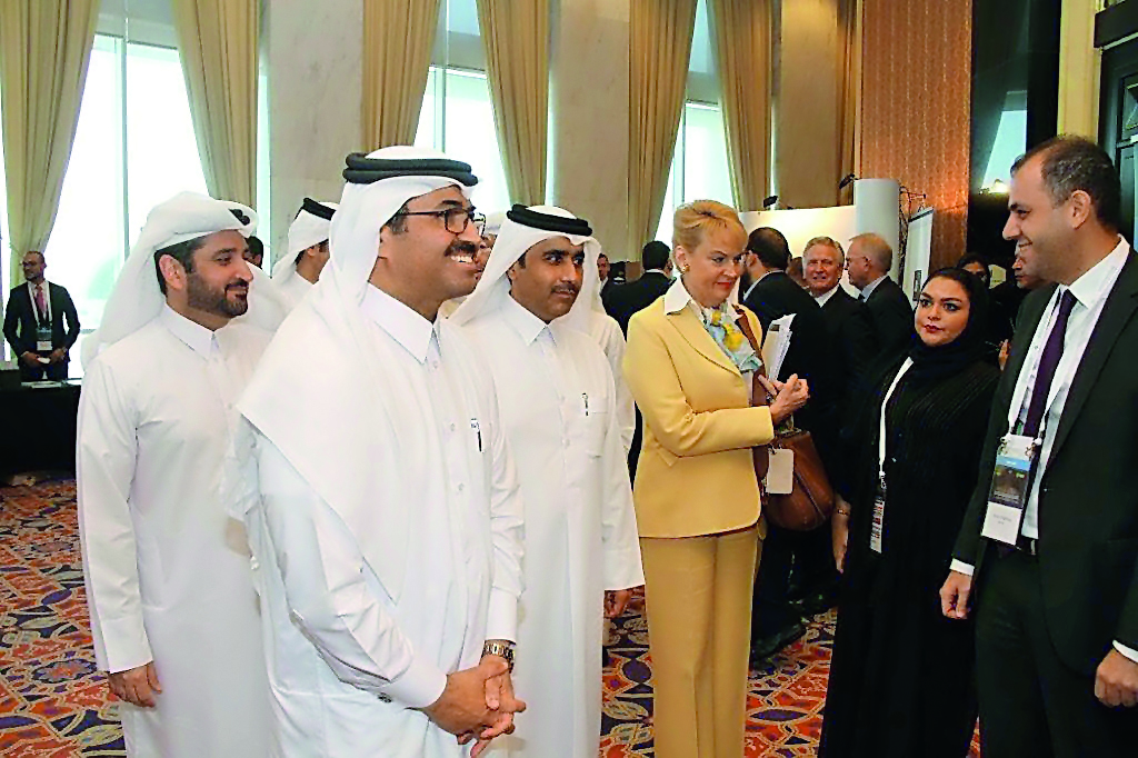 Minister of Energy and Industry H E Dr Mohammed bin Saleh Al Sada and the President of the Qatar General Electricity & Water Corporation Essa bin Hilal Al Kuwari visiting the pavilion showcasing technology of district cooling system on the sidelines of th