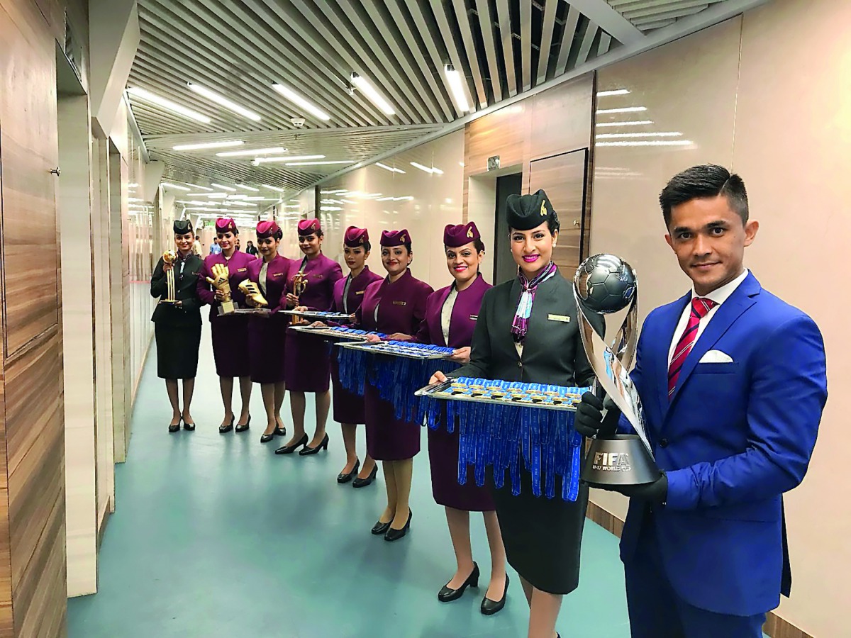 Qatar Airways cabin crew during the ceremony. 