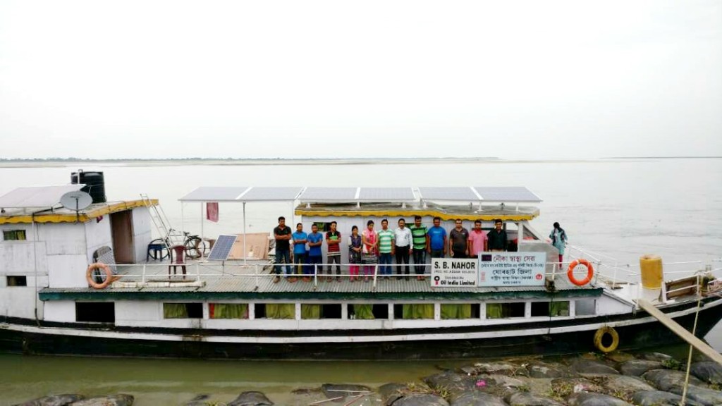 Solar powered boat clinic on river Bramhaputra operated by C-NES in Jorhat, Assam.