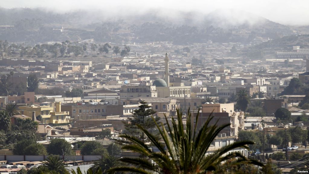 A general view shows buildings in the central business district of Eritrea's capital Asmara