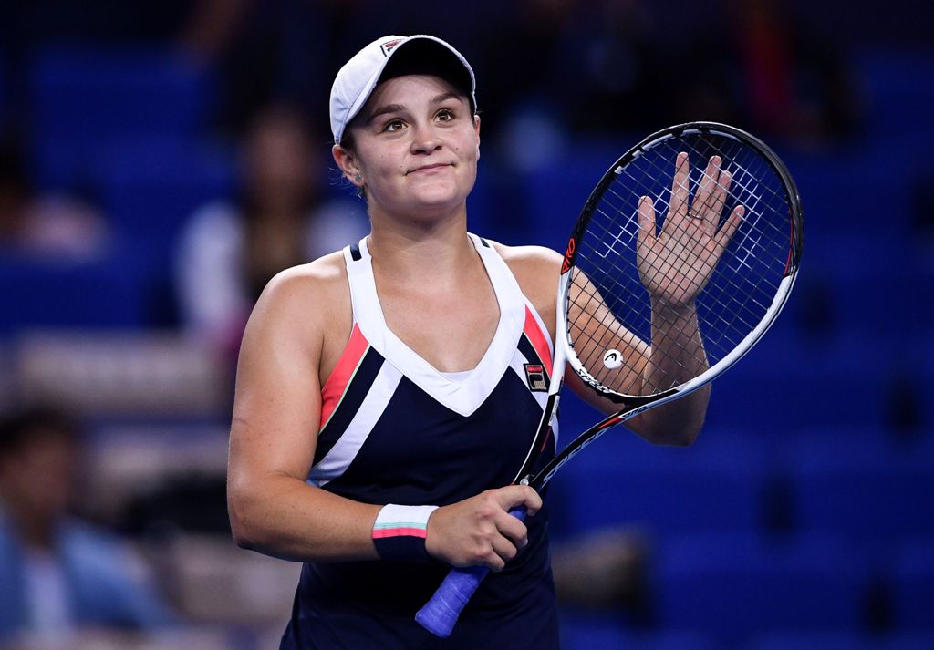 Ashleigh Barty of Australia reacts during her women's singles match against Anastasia Pavlyuchenkova of Russia at the Zhuhai Elite Trophy tennis tournament in Zhuhai, in south China's Guangdong province on November 1, 2017. AFP 
