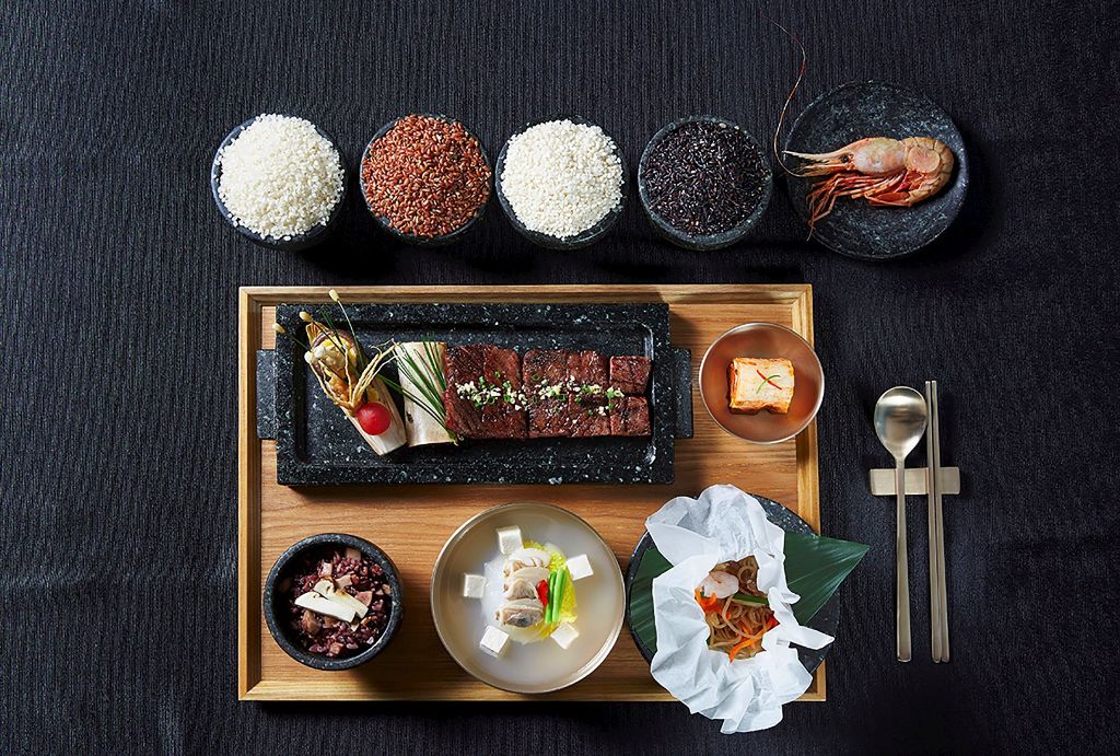 An undated handout photo of the food provided by South Korea's Presidential Blue House in Seoul shows a meal to be served at the state dinner for US President Donald Trump and First Lady Melania Trump.AFP PHOTO / THE BLUE HOUSE