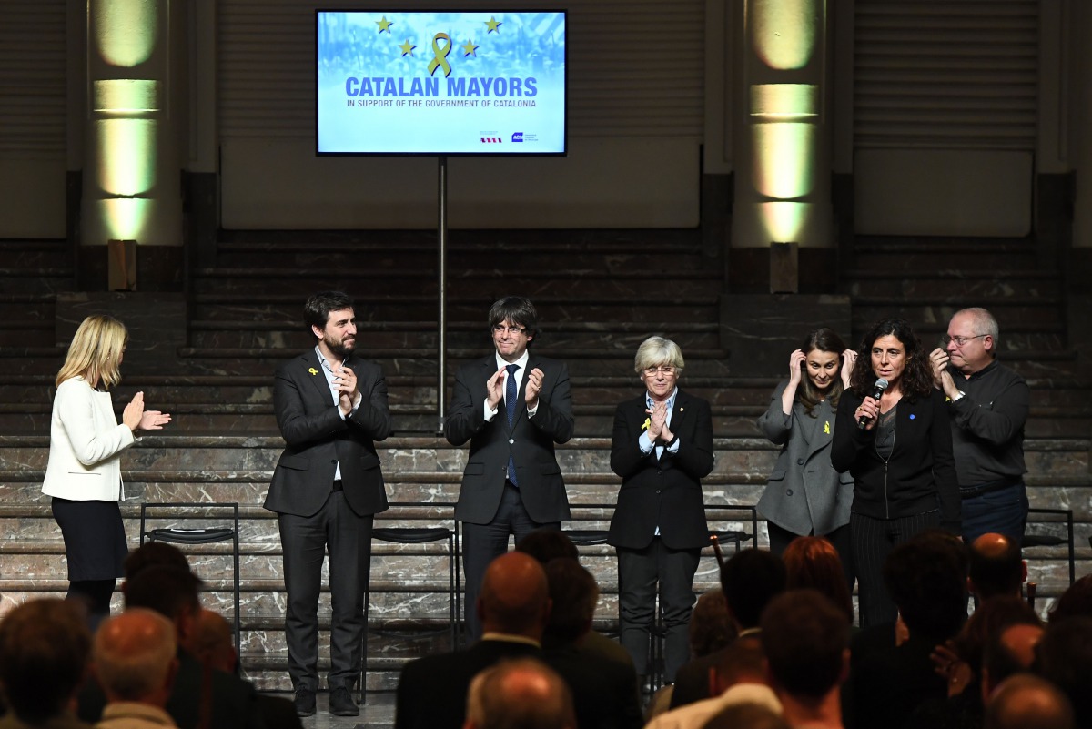 The former President of A0MI (Association of Municipalities for Independence) Neus Lloveras, former Health minister Antoni Comin, Catalonia's sacked leader Carles Puigdemont, former Councillor of Education of the Generalitat of Catalonia Clara Ponsati, fo