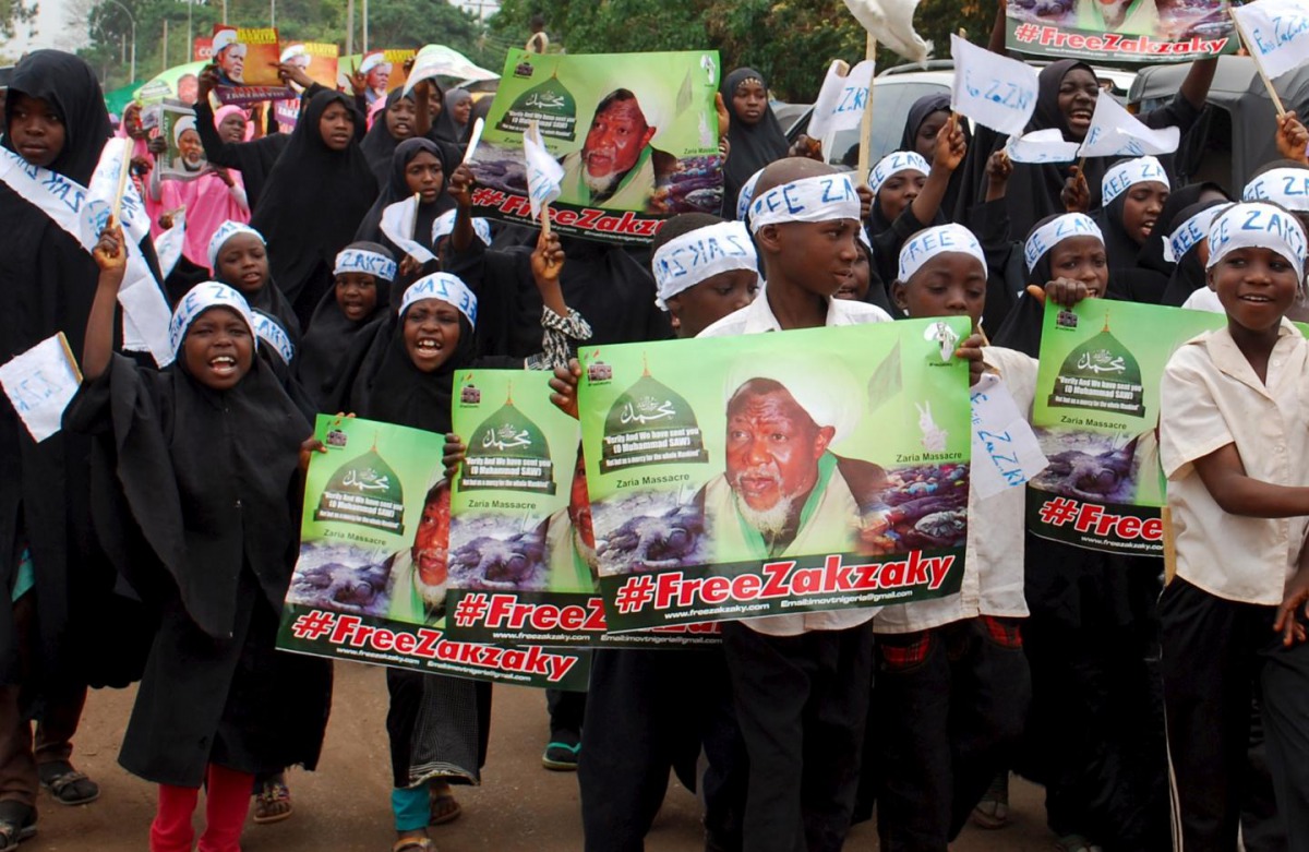  Children of members of the IMN campaign for the release of their leader Sheikh Zakzaky in Kaduna, Nigeria, March 14. Zakzaky has been in detention since December 2015 after clashes between the IMN and Nigerian security forces. Reuters 