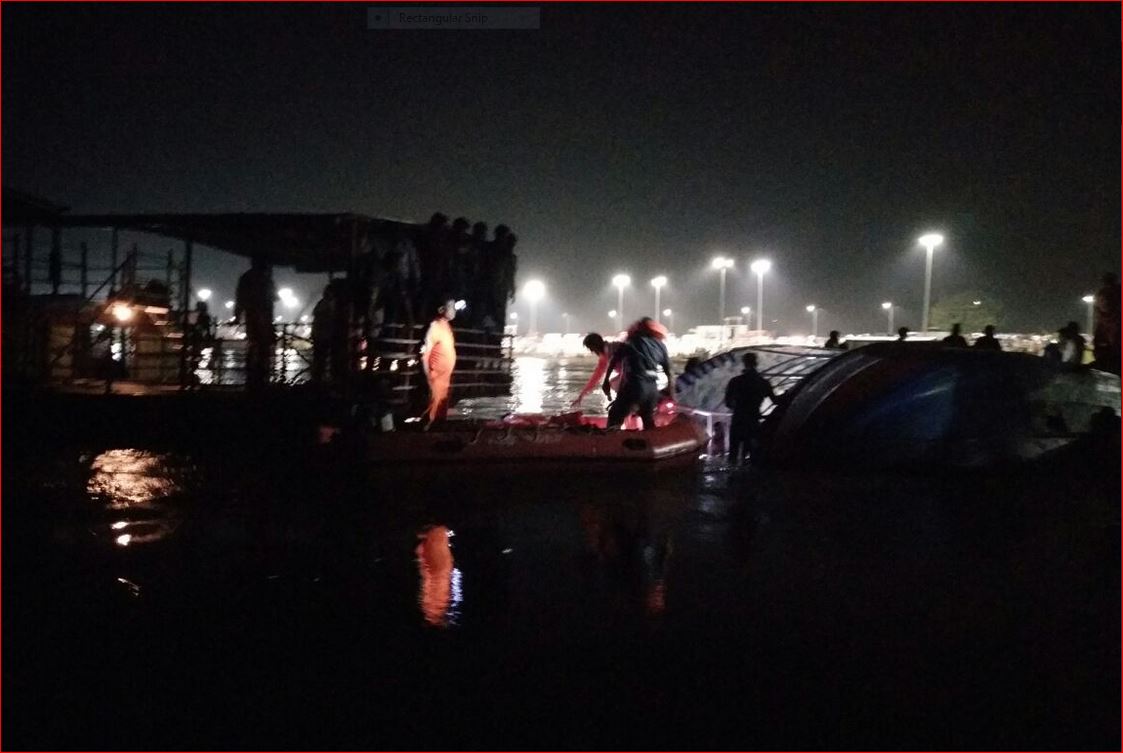 The accident took place in Krishna river about 25 kilometers (15 miles) from Vijayawada city, district administrative chief B. Lakshmikantham told Reuters. (Photo courtesy: @NDRFHQ,  National Disaster Response Force)