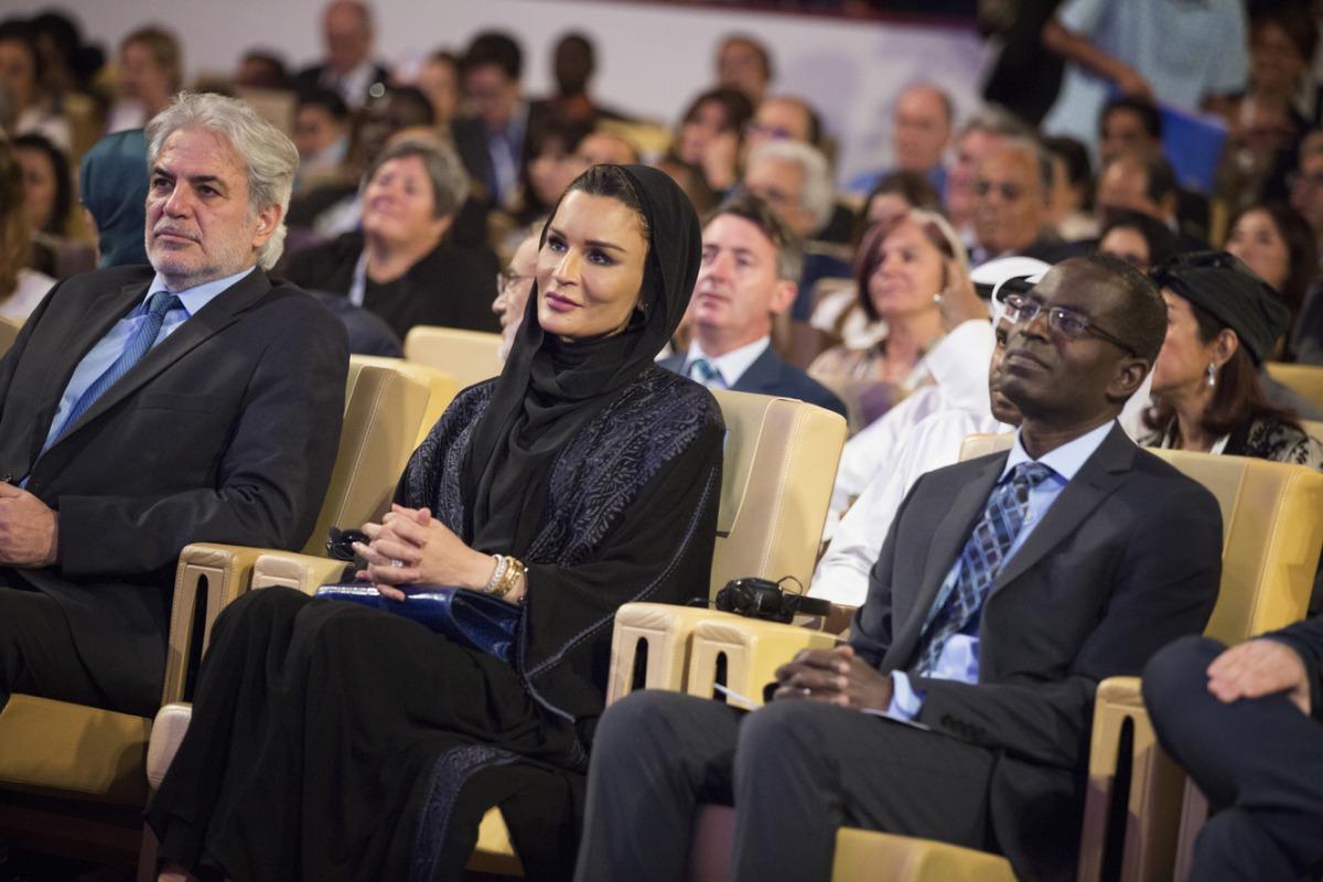 H H Sheikha Moza bint Nasser, Chairperson of Qatar Foundation (QF) and Education Above All (EAA) Foundation, at the closing session of World Innovation Summit for Education (WISE) yesterday. Pic: AR Al-Baker