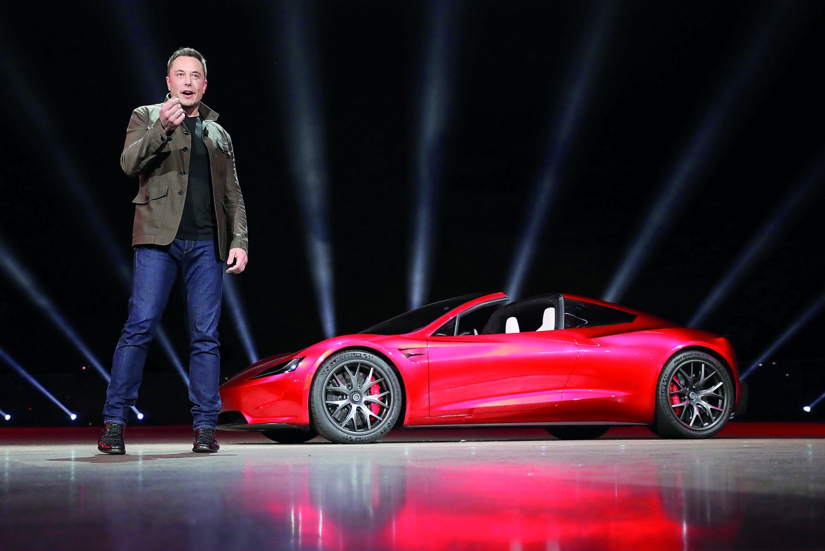 Tesla CEO Elon Musk unveils the Roadster 2 during a presentation in Hawthorne, California, U.S., November 16, 2017. Tesla/Handout via REUTERS