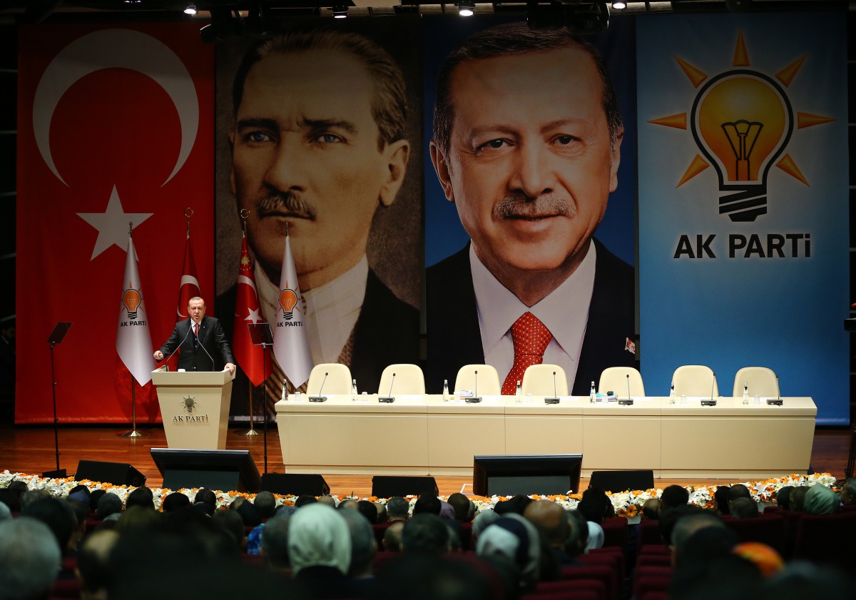 Turkish President Recep Tayyip Erdogan speaks during the Justice and Development (AK) Party’s provincial heads meeting in Ankara, yesterday.
