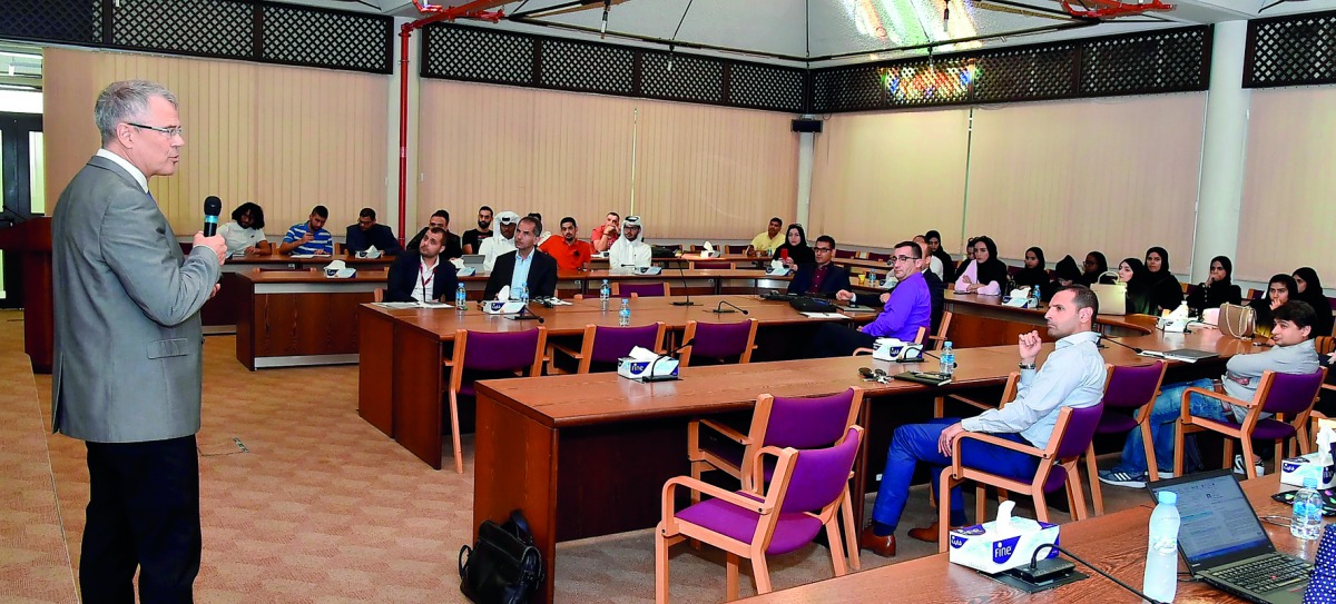 QU Vice-President for Medical and Health Sciences and Dean of QU College of Medicine (CMED), Dr Egon Toft, speaks at the symposium. 