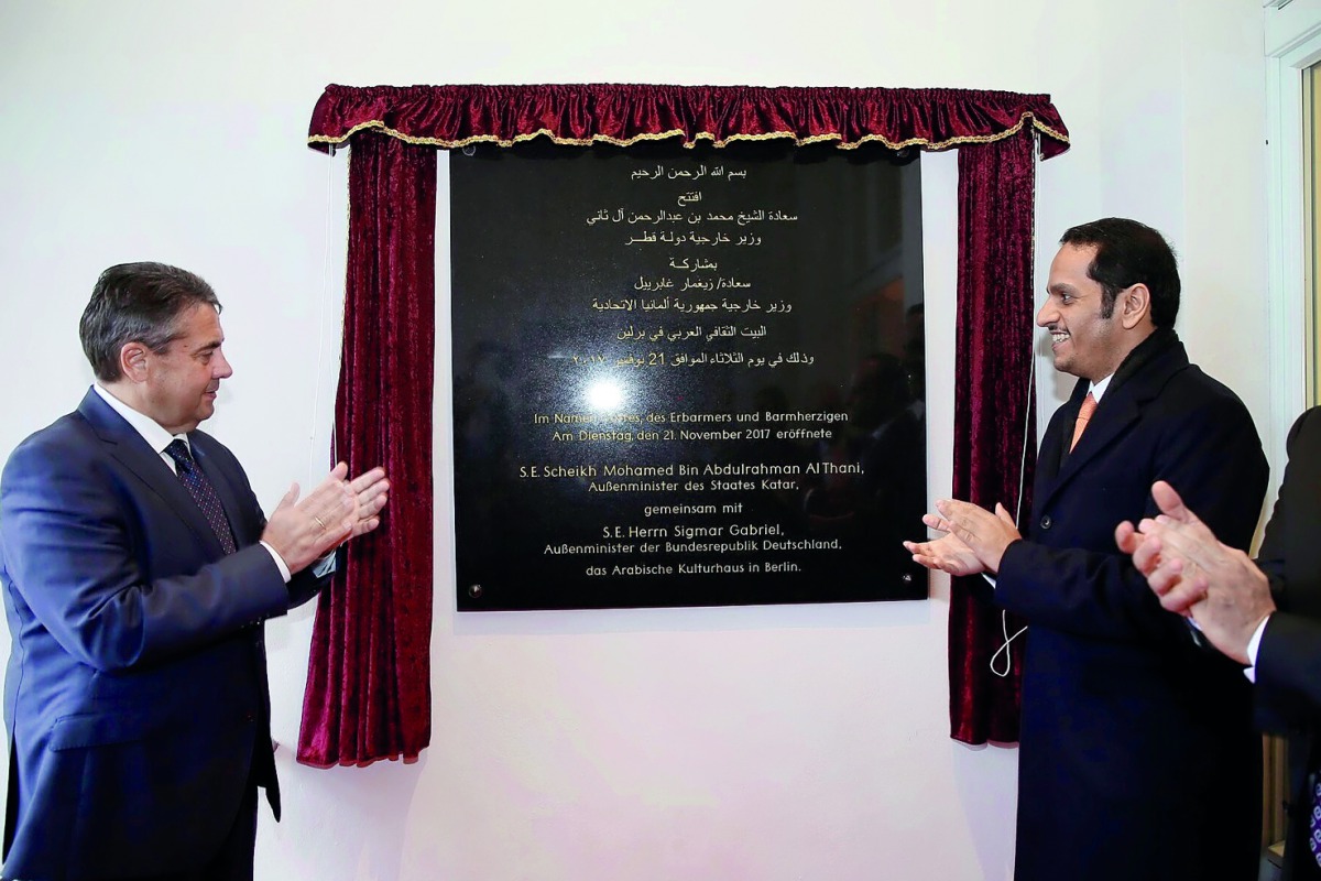 Deputy Prime Minister and Foreign Minister H E Sheikh Mohamed bin Abdulrahman Al Thani inaugurating the Arab Cultural House “Al Diwan” in Berlin yesterday,